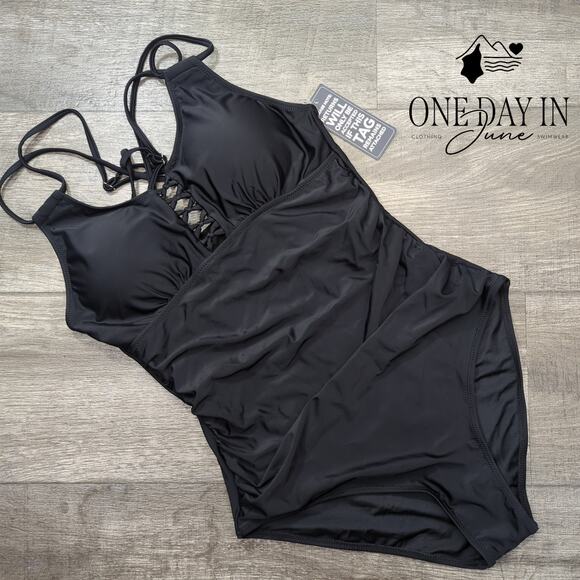 Blooming Jelly Tummy Control Strappy Back One Piece Swimsuit Size M - Picture 3 of 7